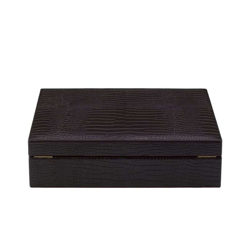 Rapport Crocodile Brown Leather 10 Piece Watch Box | 1010 Boutique