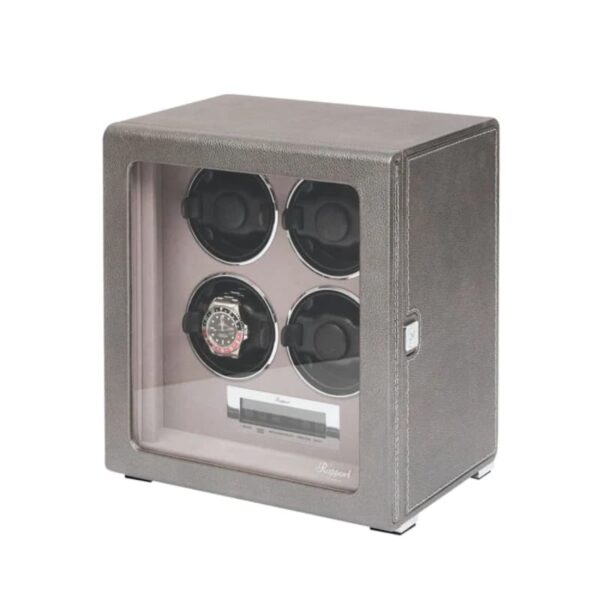 Quantum Quad Silver Watch Winder Front Angle Closed