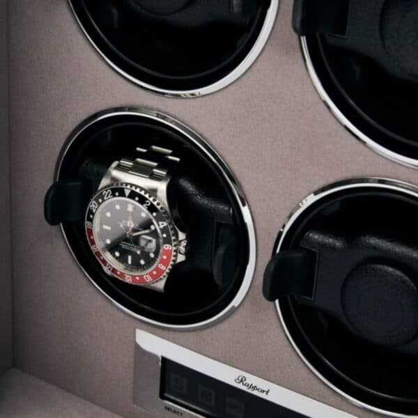 Quantum Quad Silver Watch Winder Front Angle Detail 2