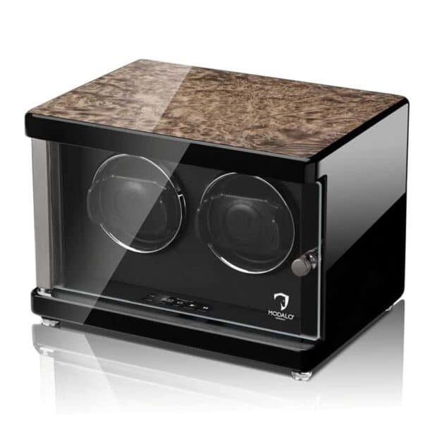 Ambiente Double Watch Winder Golden Burl Front Angle