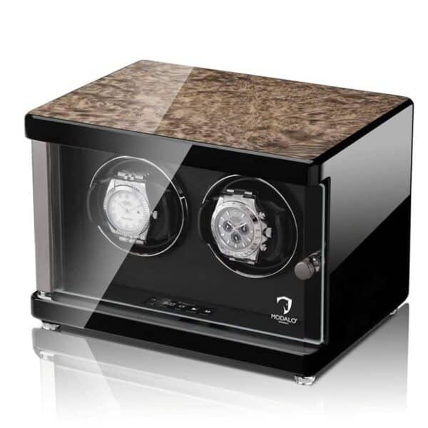 Ambiente Double Watch Winder Golden Burl Front Angle Watch