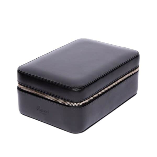 Hyde Park Quad Watch Box Black Zip Case Front Angle Closed