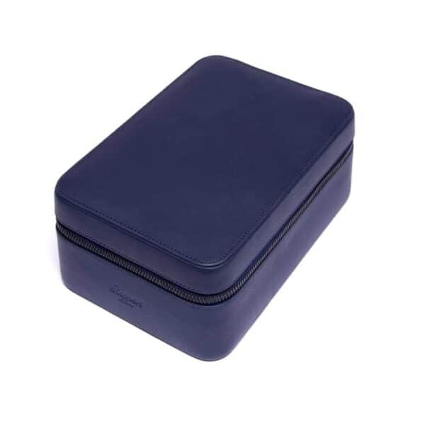 Hyde Park Quad Watch Box Blue Zip Case Front Angle Closed