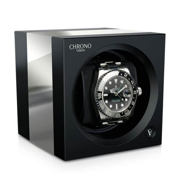 ChronoVision One Black Silk Chrome Front Angle Watch