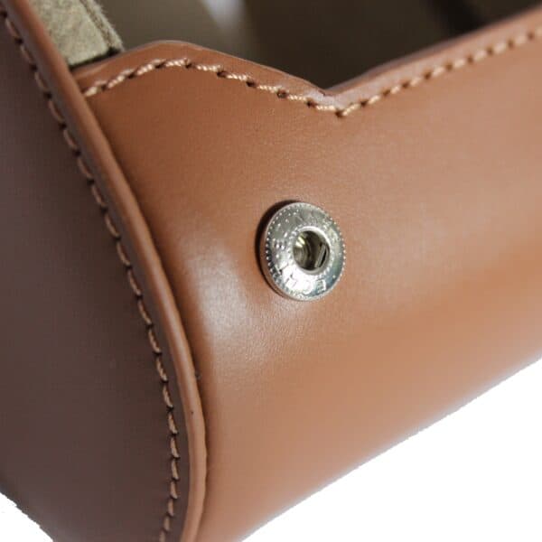 Leather Single Watch Roll in tan detail 4