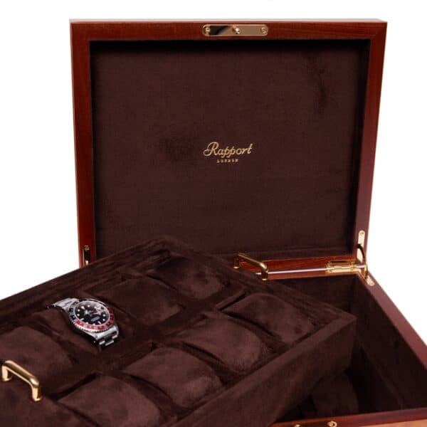 Rapport Heritage 16 Watch Box Burr Walnut Interior